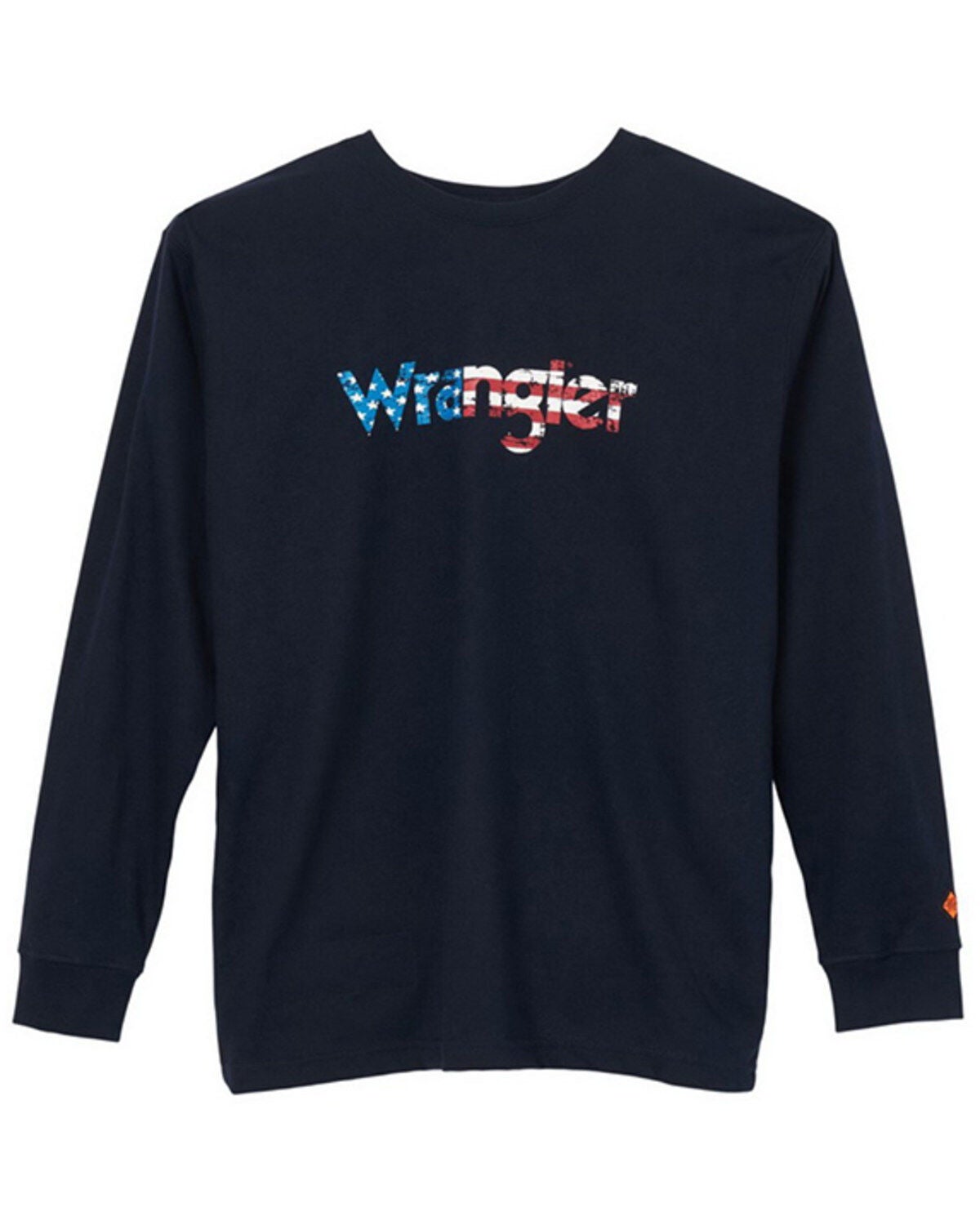 Wrangler Men's FR American Flag Wrangler Logo Long Sleeve Graphic T-Shirt, Navy, hi-res