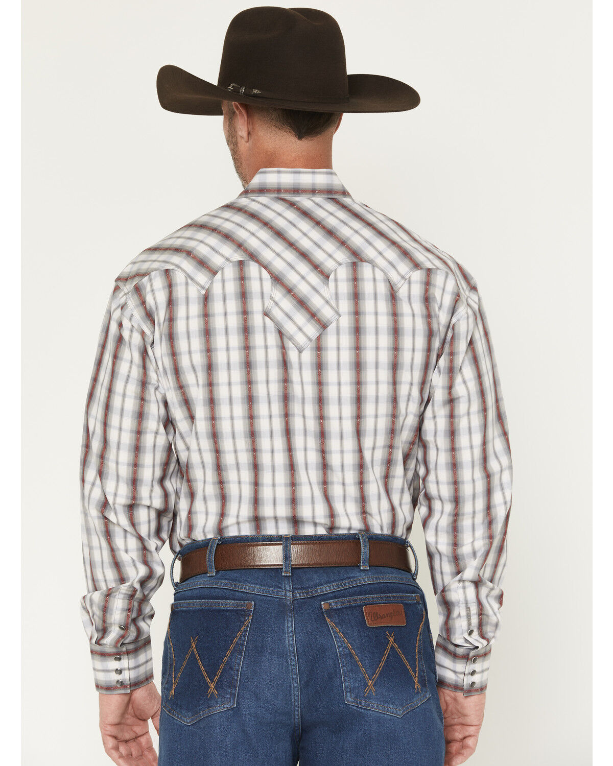 Image #4 - Stetson Men's Plaid Print Long Sleeve Snap Western Shirt, Grey, hi-res