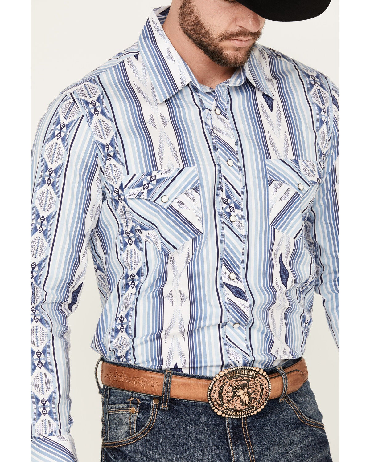Image #2 - Rock & Roll Denim Men's Southwestern Print Striped Stretch Long Sleeve Snap Western Shirt, , hi-res