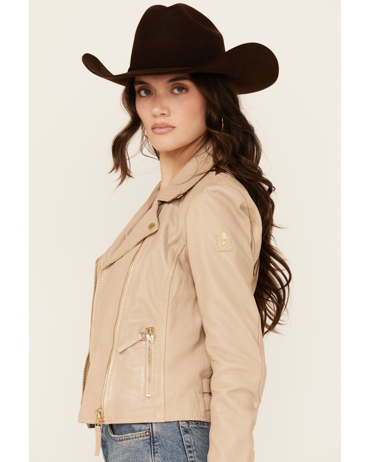 Image #2 - Mauritius Leather Women's Christy Scatter Star Leather Jacket, Beige, hi-res