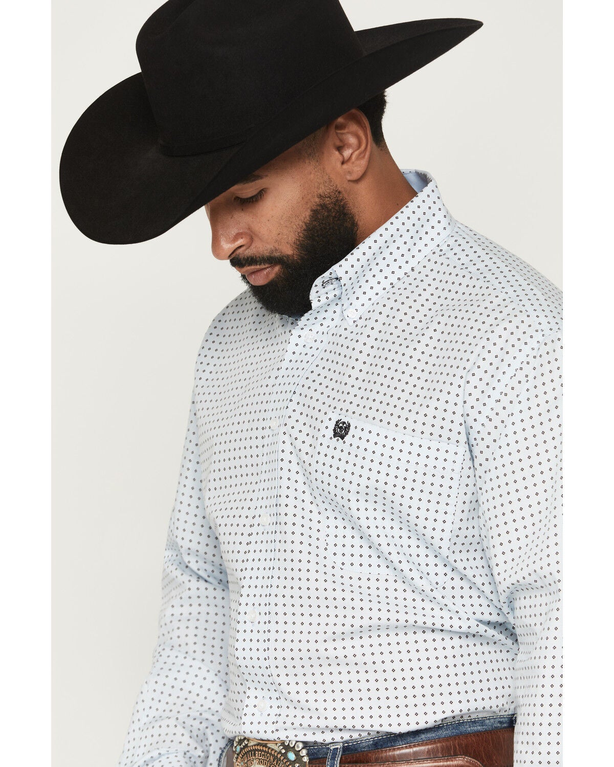 Image #2 - Cinch Men's Floral Geo Print Long Sleeve Button-Down Western Shirt, Light Blue, hi-res