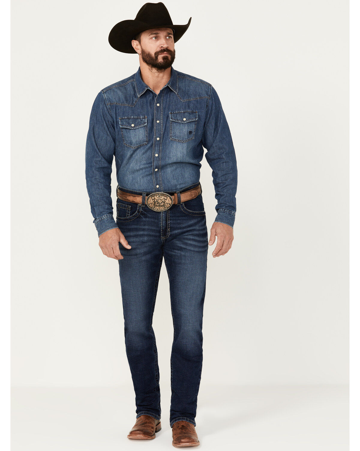 Image #1 - Rock 47 by Wrangler Men's Cowboy Kiss Dark Wash Slim Straight Stretch Denim Jeans, Dark Wash, hi-res