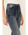 Flying Tomato Women's High Rise Dark Acid Wash Front Pintuck Flare Jeans, Indigo, hi-res