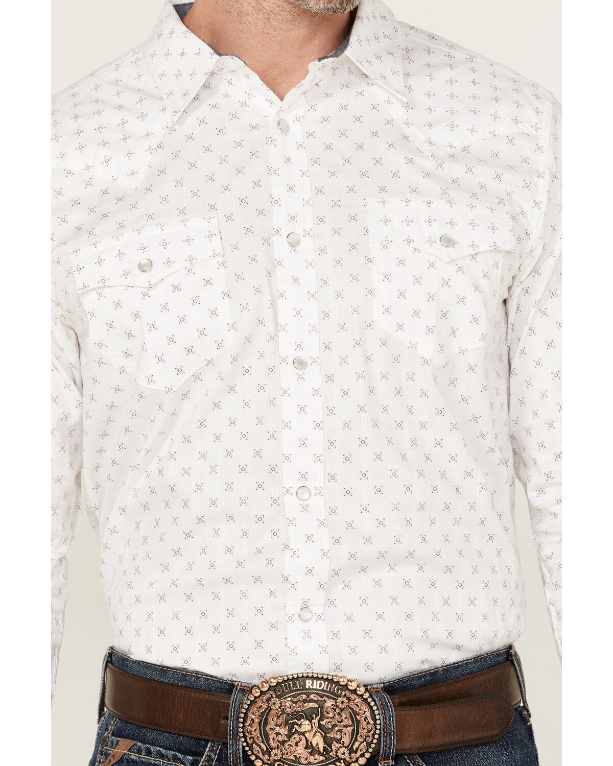Image #3 - Cody James Men's North Star Jacquard Geo Print Long Sleeve Pearl Snap Western Shirt, Ivory, hi-res