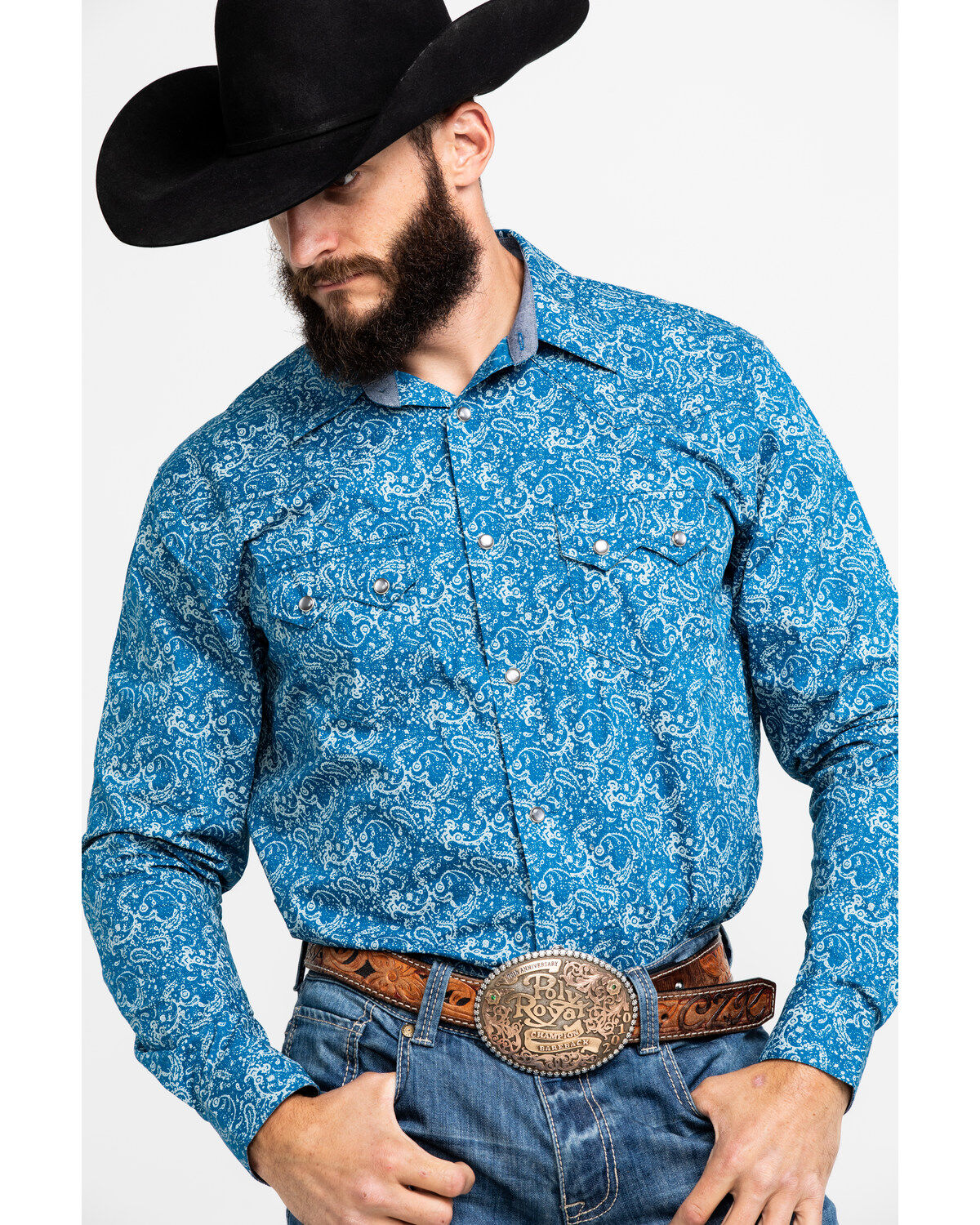 Image #1 - Cody James Men's Blue Paisley Print Western Shirt, , hi-res