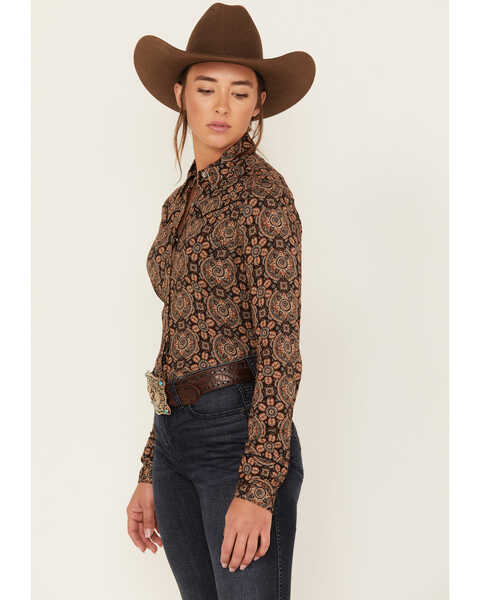 Image #2 - Stetson Women's Prairie Floral Print Long Sleeve Snap Western Shirt, Brown, hi-res