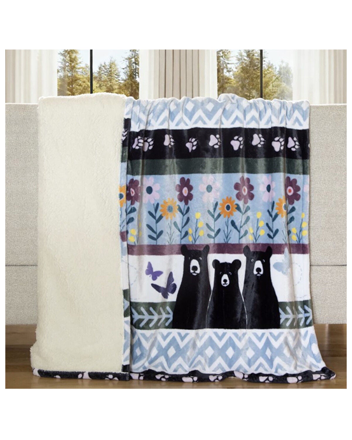 Image #3 - Carstens Home Bear Garden Plush Sherpa Throw Blanket, Multi, hi-res