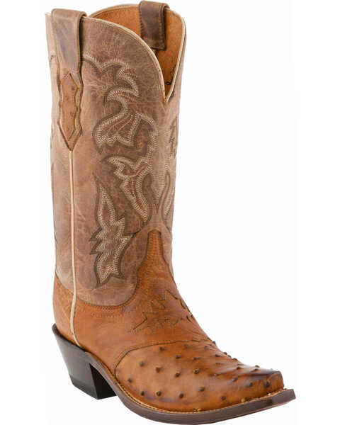 Lucchese Women's Augusta Exotic Ostrich Western Boots, Tan Burnish, hi-res