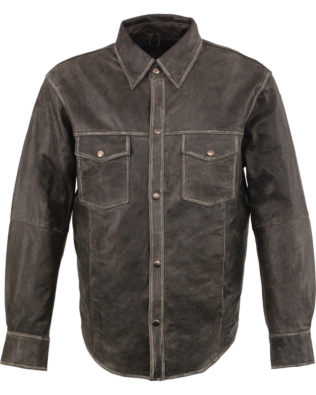 Milwaukee Leather Men's Lightweight Leather Long Sleeve Western Shirt, Grey, hi-res
