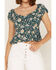 Shyanne Women's Floral Print Flounce Top, Deep Teal, hi-res