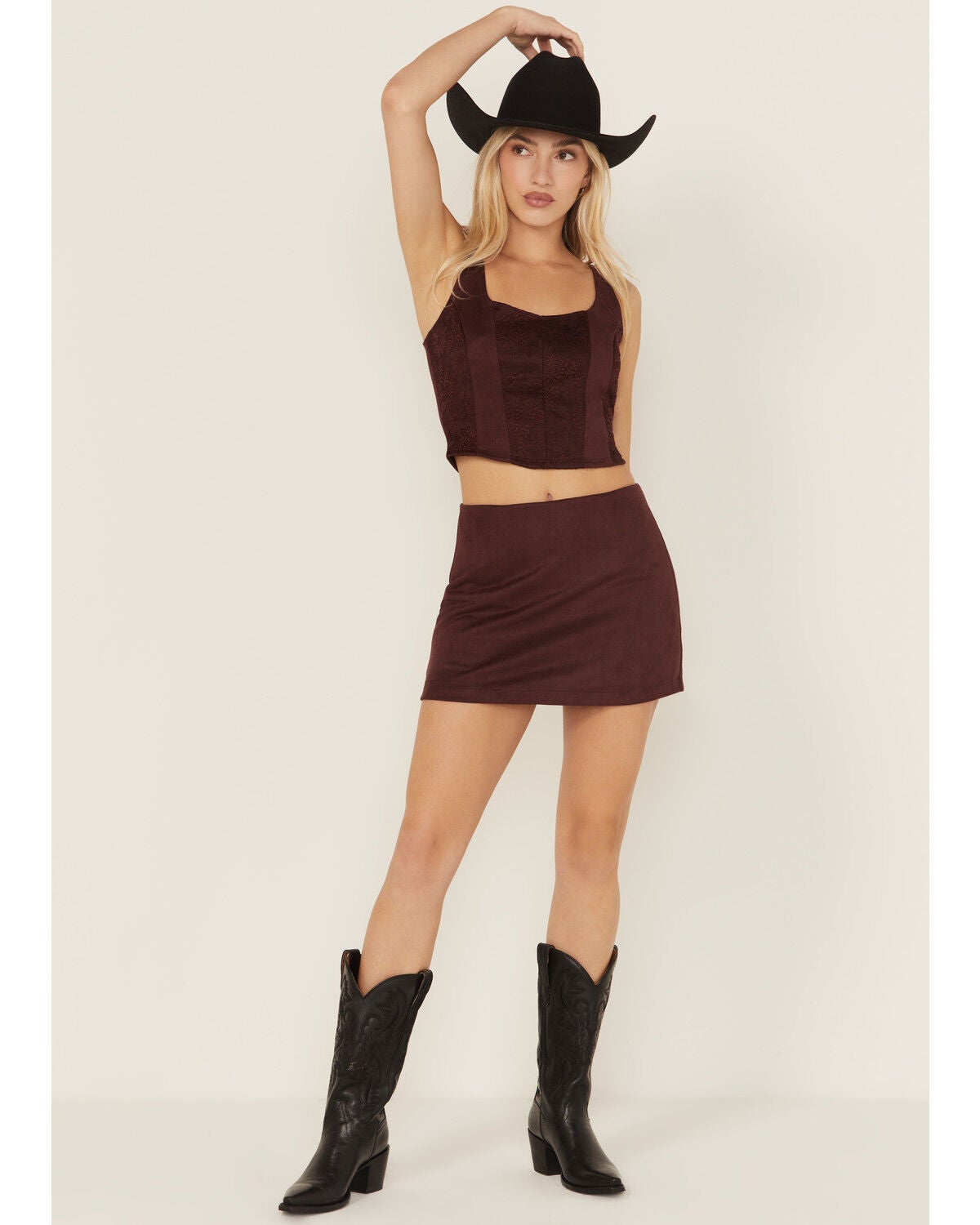 Shyanne Women's Faux Suede Mini Skort, Brown, hi-res