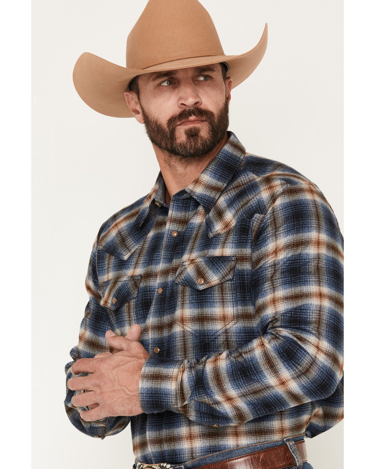 Image #2 - Cody James Men's Sequoia Plaid Print Long Sleeve Snap Flannel Shirt, Blue, hi-res