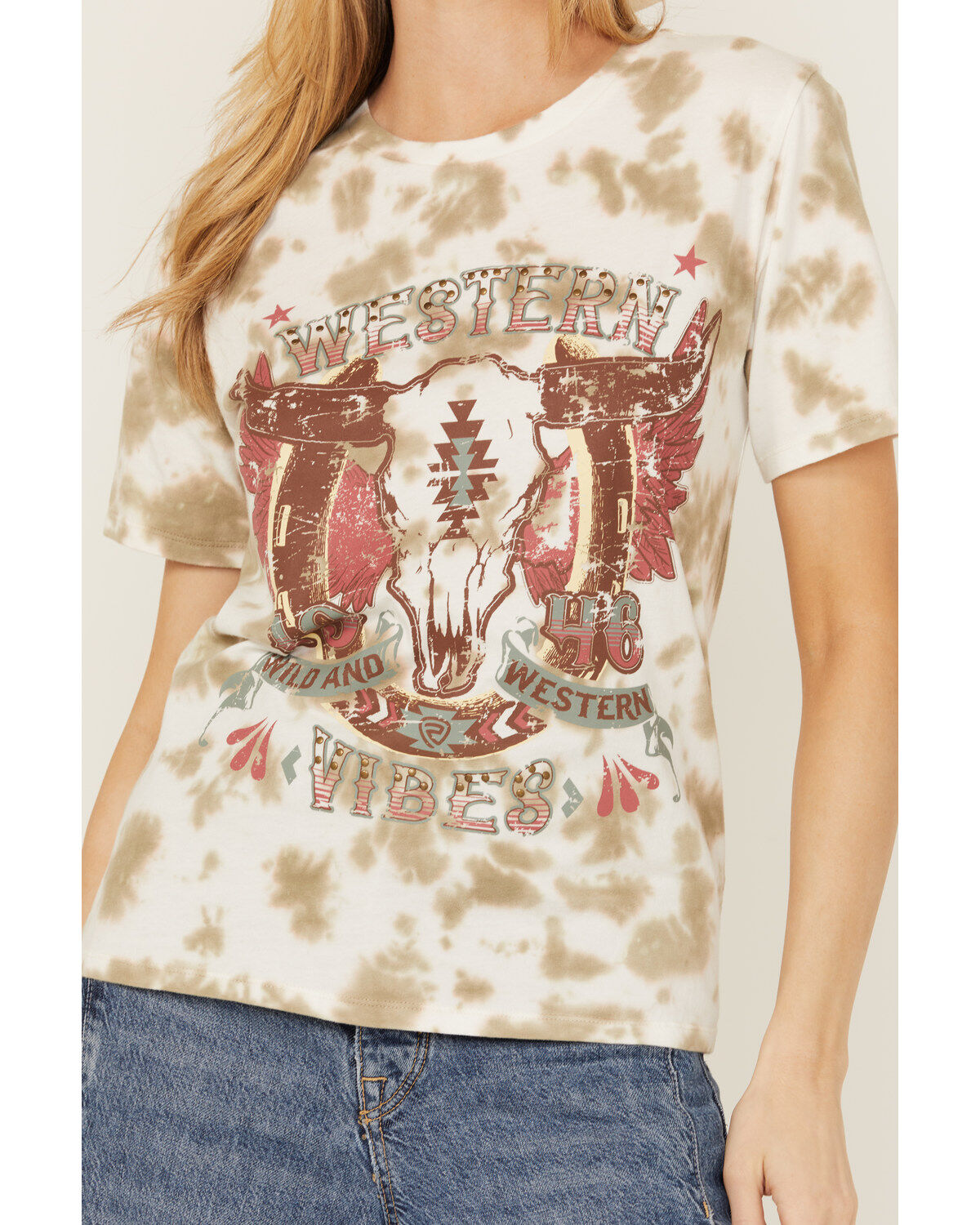 Image #3 - Rock & Roll Denim Women's Tie Dye West Short Sleeve Graphic Tee, Cream, hi-res