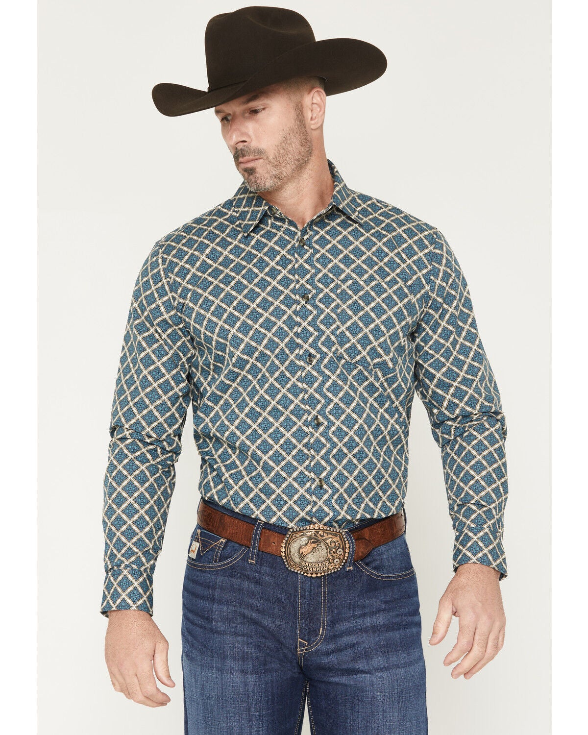 Gibson Trading Co Men's Tile Medallion Long Sleeve Button-Down Western Shirt, Blue, hi-res
