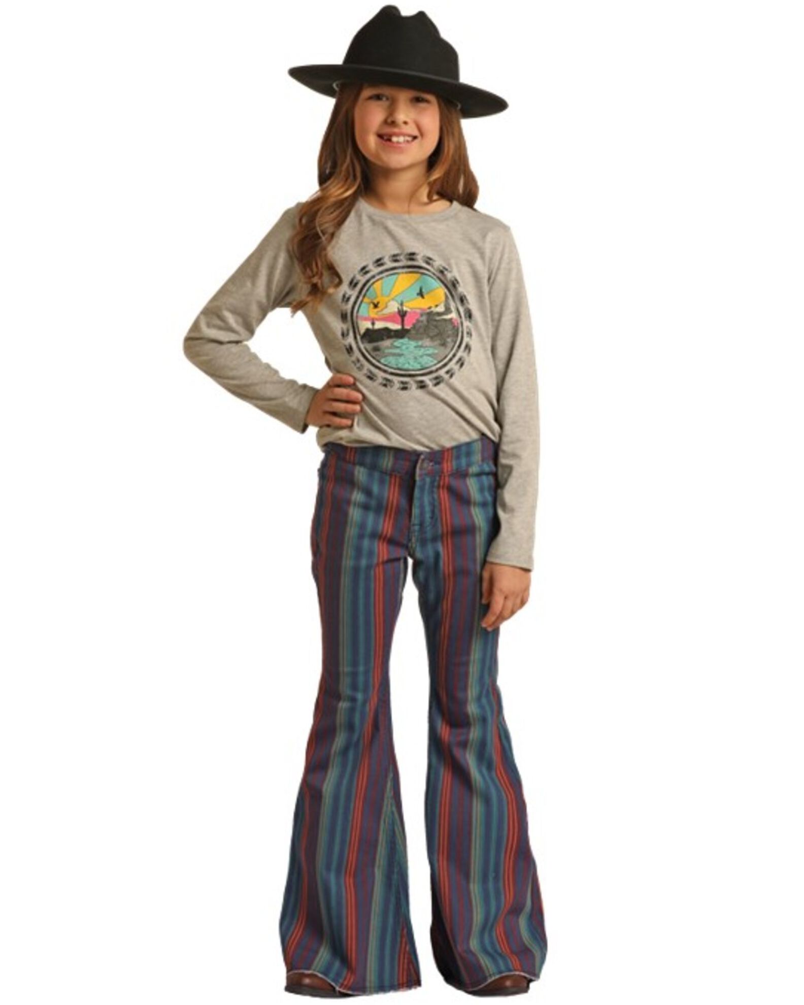 Rock & Roll Denim Girls' Mid Rise Striped Stretch Flare Jeans
