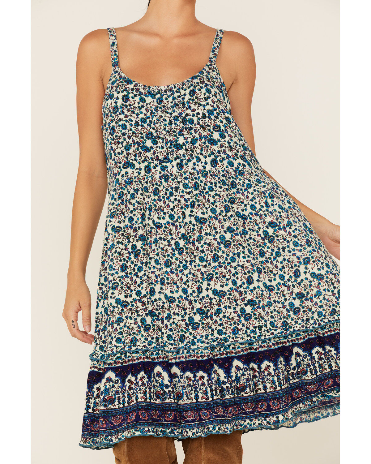 Image #3 - Bila Women's Floral Border Print Sleeveless Mini Sundress, Blue, hi-res