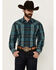 Image #1 - Stetson Men's Plaid Print Long Sleeve Pearl Snap Western Shirt, Blue, hi-res