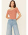 Very J Women's Rib Knit Cross Front Off-Shoulder Short Sleeve Crop Top, Rust Copper, hi-res
