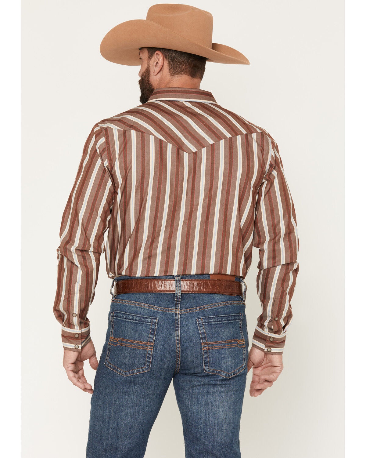 Image #4 - Gibson Trading Co Men's Cruise Control Stripe Print Long Sleeve Snap Western Shirt, Brown, hi-res