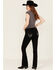 Image #1 - Miss Me Women's Wing Embroidered Mid Rise 32" Bootcut Stretch Denim Jeans, Black, hi-res