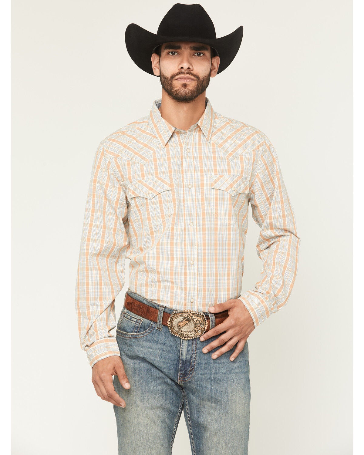 Cody James Men's Tanhue Plaid Print Long Sleeve Snap Western Shirt - Big, Sand, hi-res