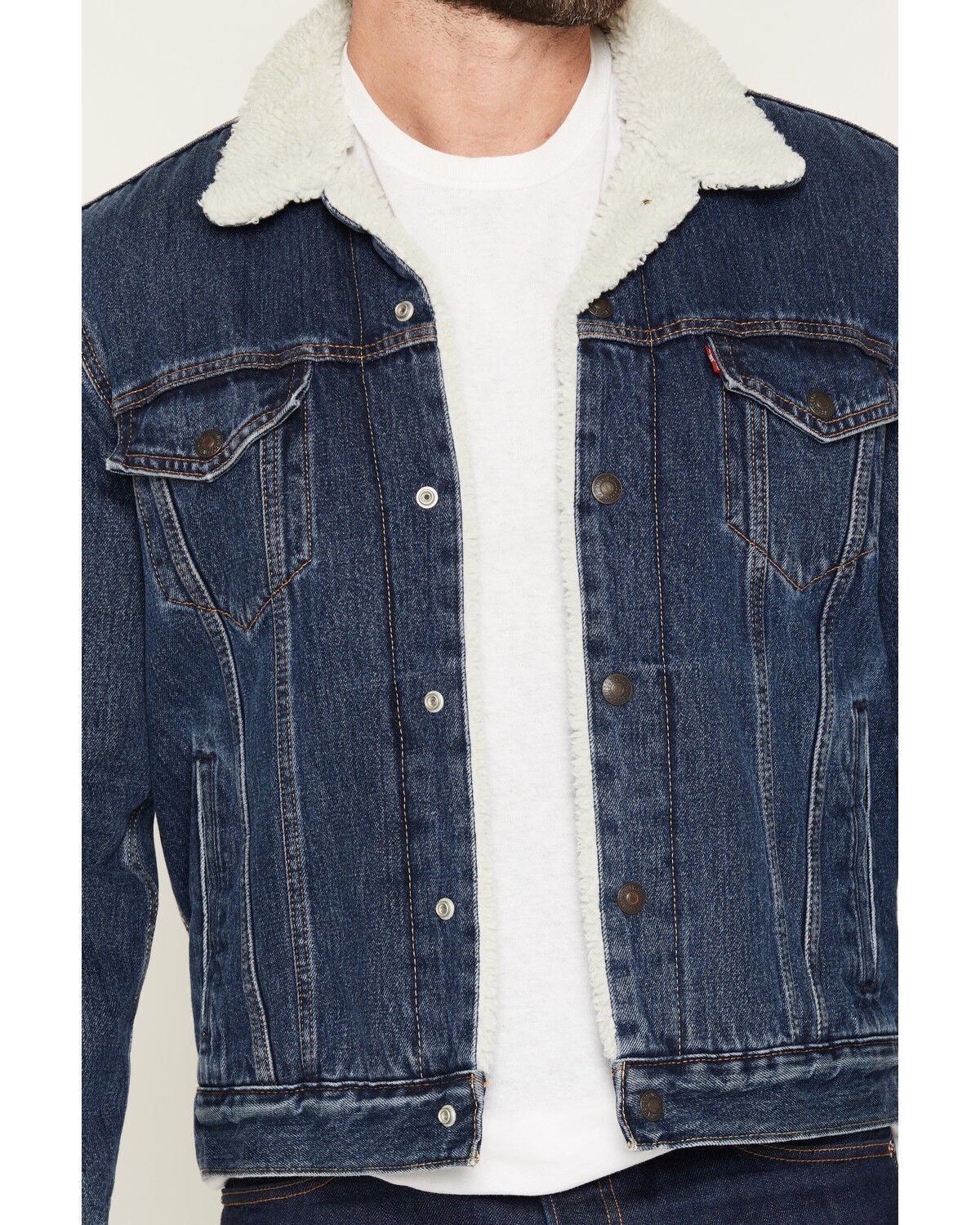 Image #3 - Levi's Men's Dark Wash Sherpa Lined Snap Denim Jacket, Dark Wash, hi-res