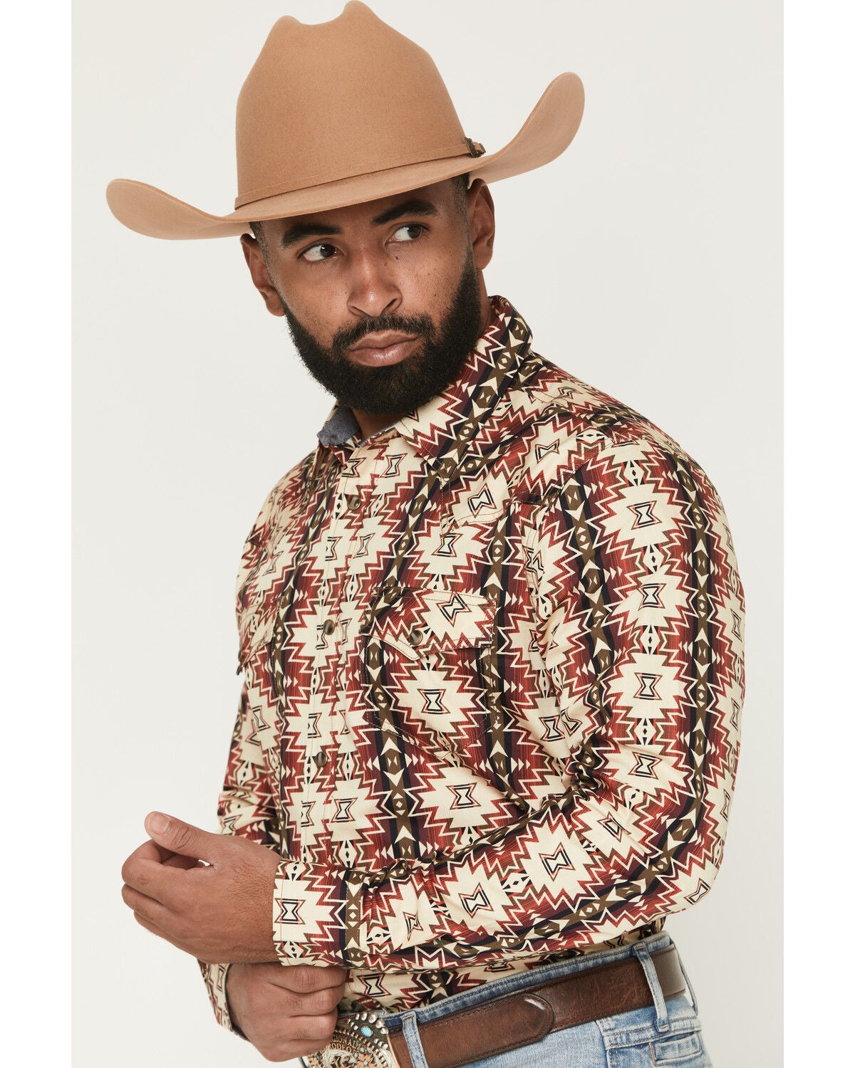 Image #2 - Cody James Men's Thatcher Southwestern Print Long Sleeve Snap Western Shirt, Rust Copper, hi-res