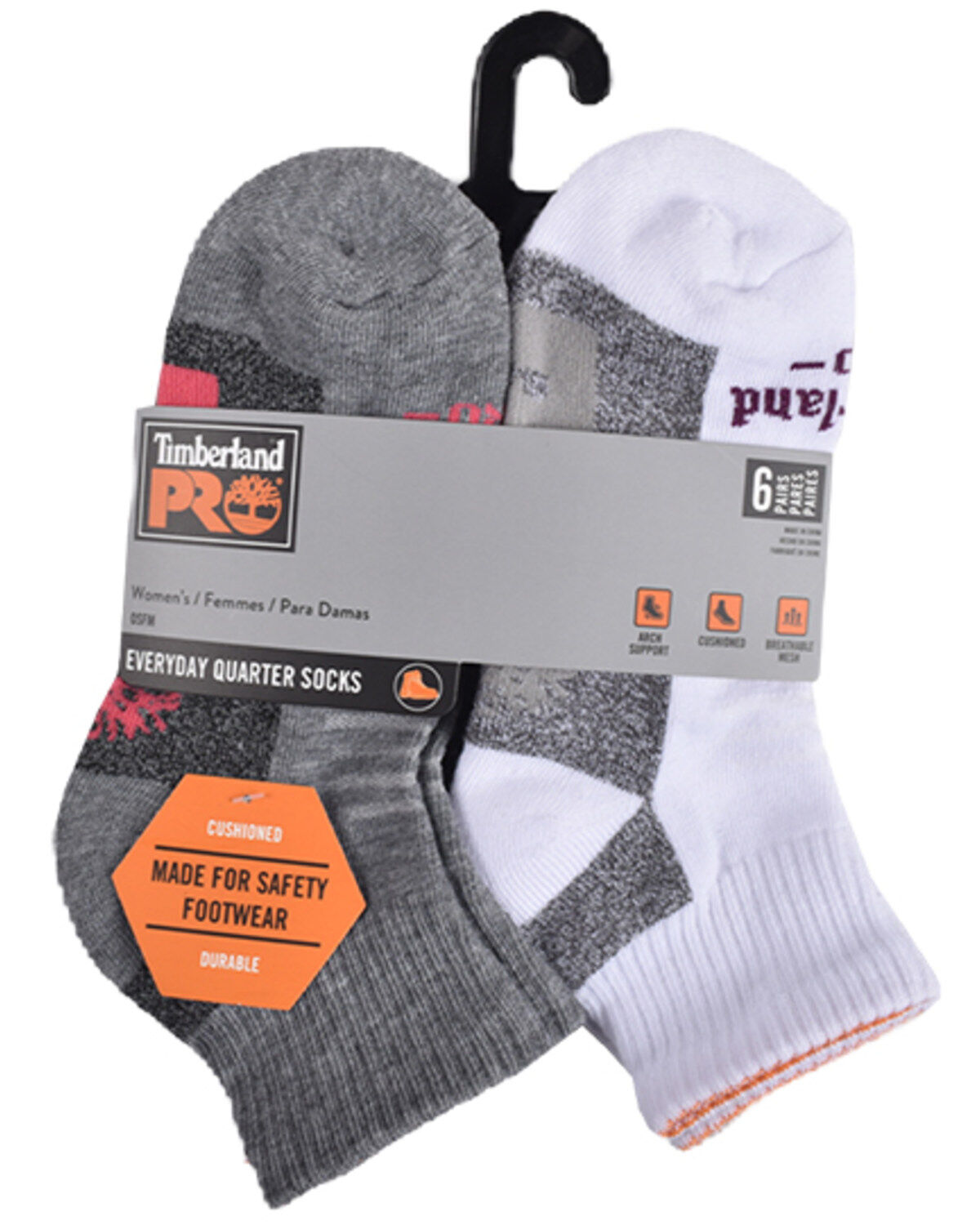 Image #4 - Timberland PRO Women's Contrast Logo Quarter Socks - 6 Piece, Multi, hi-res