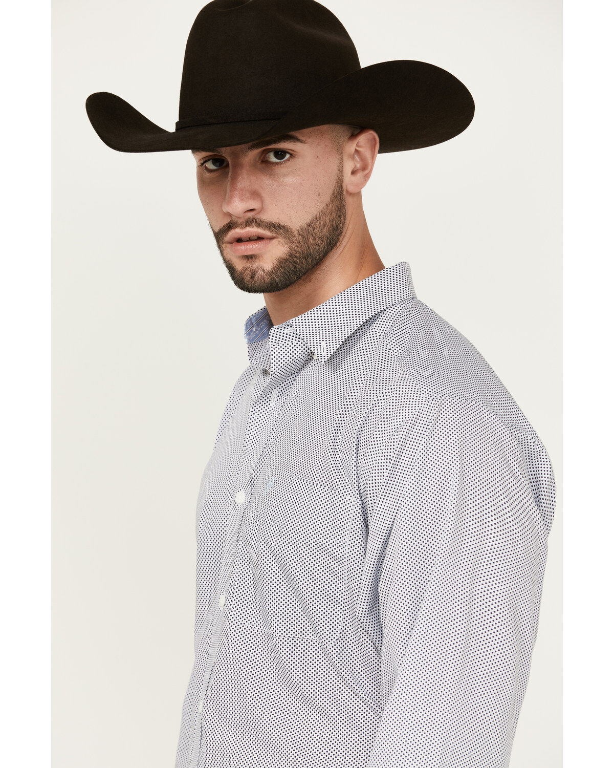 Image #2 - Ariat Men's Wes Geo Print Long Sleeve Button-Down Western Shirt, Dark Blue, hi-res