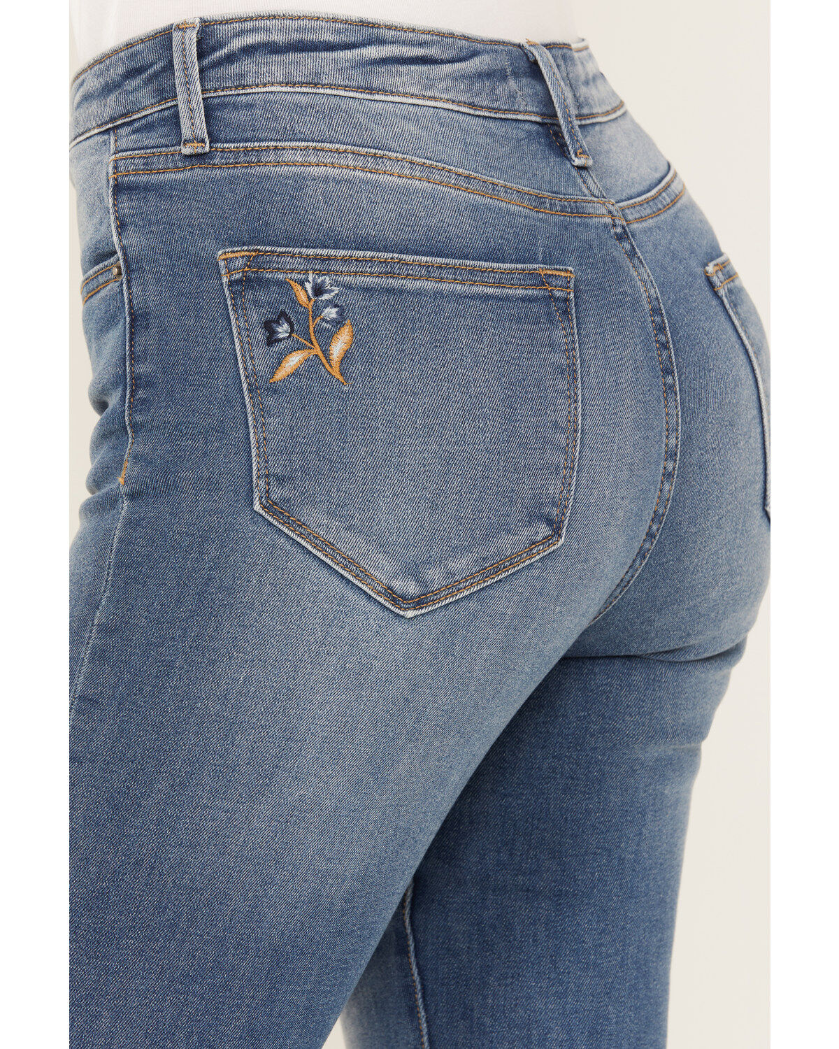 Image #4 - Driftwood Women's Medium Wash High Rise Flare Paisley Hem Jeans, Medium Wash, hi-res