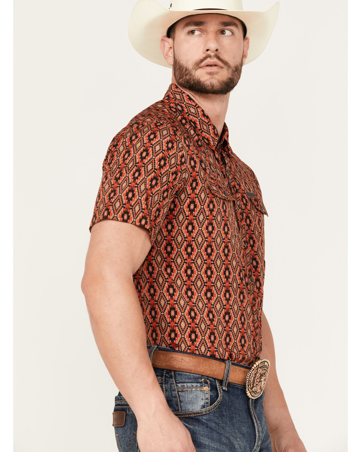 Image #2 - Panhandle Men's Southwestern Print Short Sleeve Performance Snap Western Shirt, , hi-res