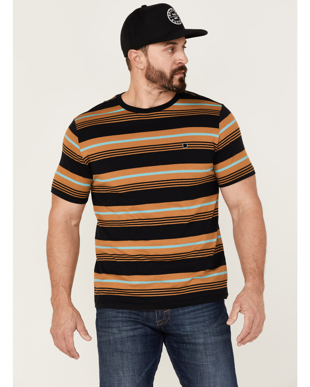 Image #1 - Brixton Men's Hilt Shield Striped Knit T-Shirt, Black, hi-res