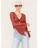 Image #1 - Wild Moss Women's Tie Front Textured Top, Red, hi-res
