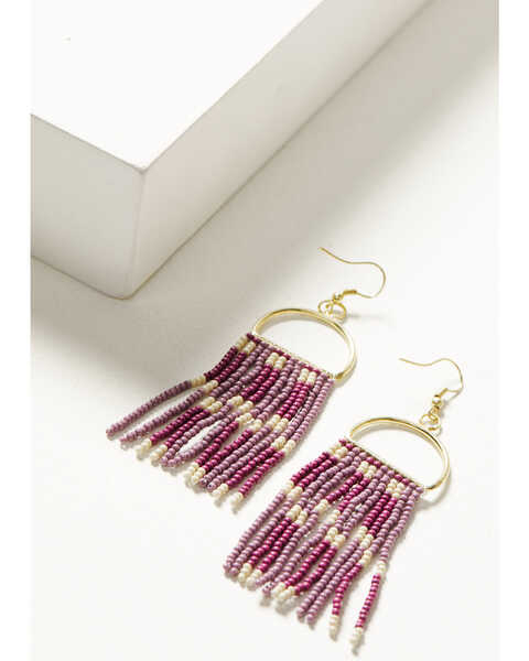 Ink + Alloy Women's Striped Fringe Seed Beaded Earrings, Purple, hi-res