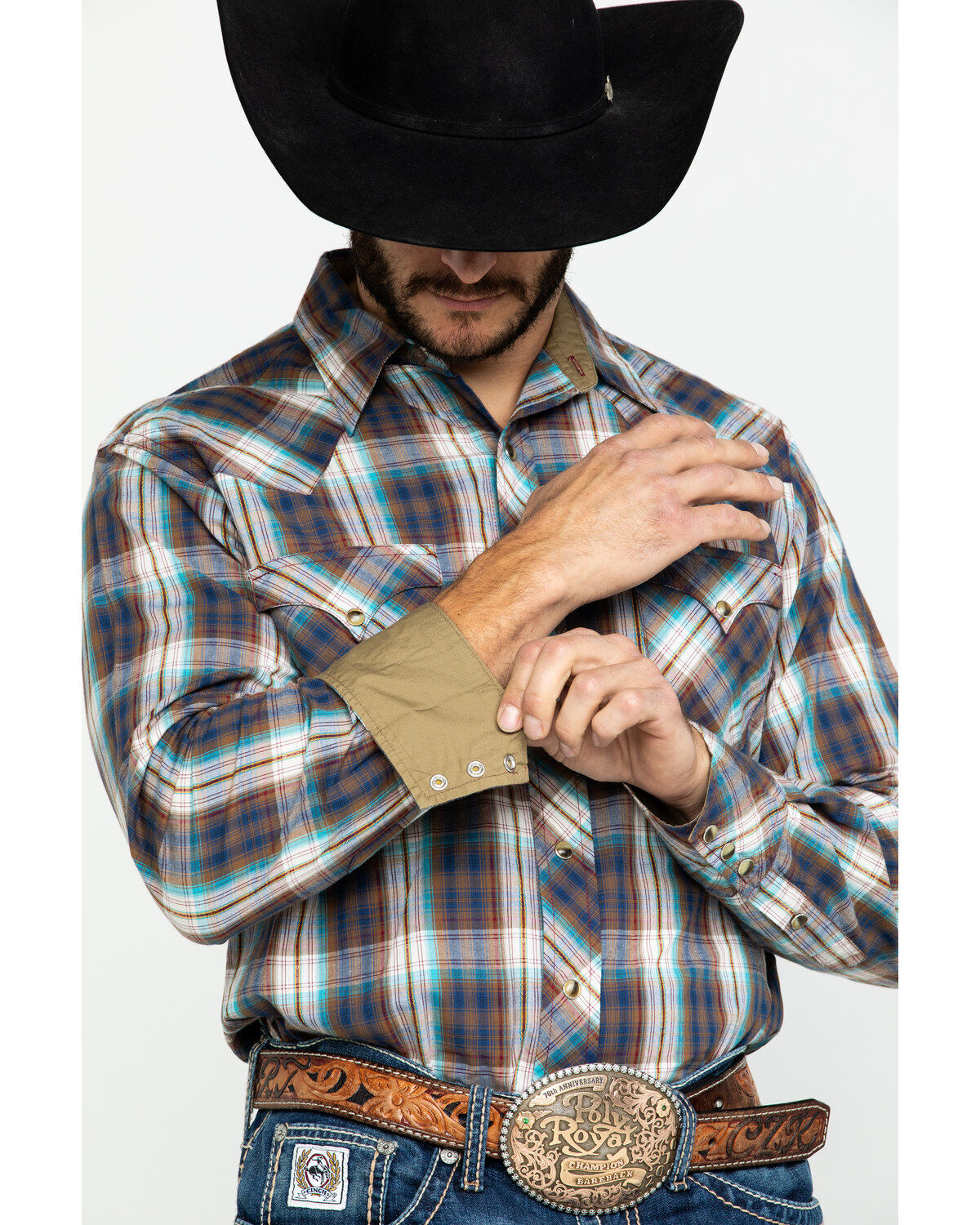 Image #4 - Roper Men's West Made Desert Dobby Plaid Long Sleeve Western Shirt, Multi, hi-res