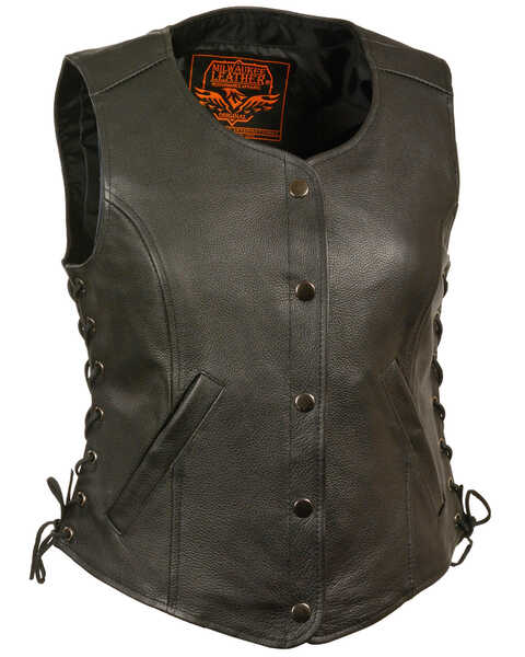 Image #1 - Milwaukee Leather Women's Side Lace Snap Front Vest - 5X, Black, hi-res