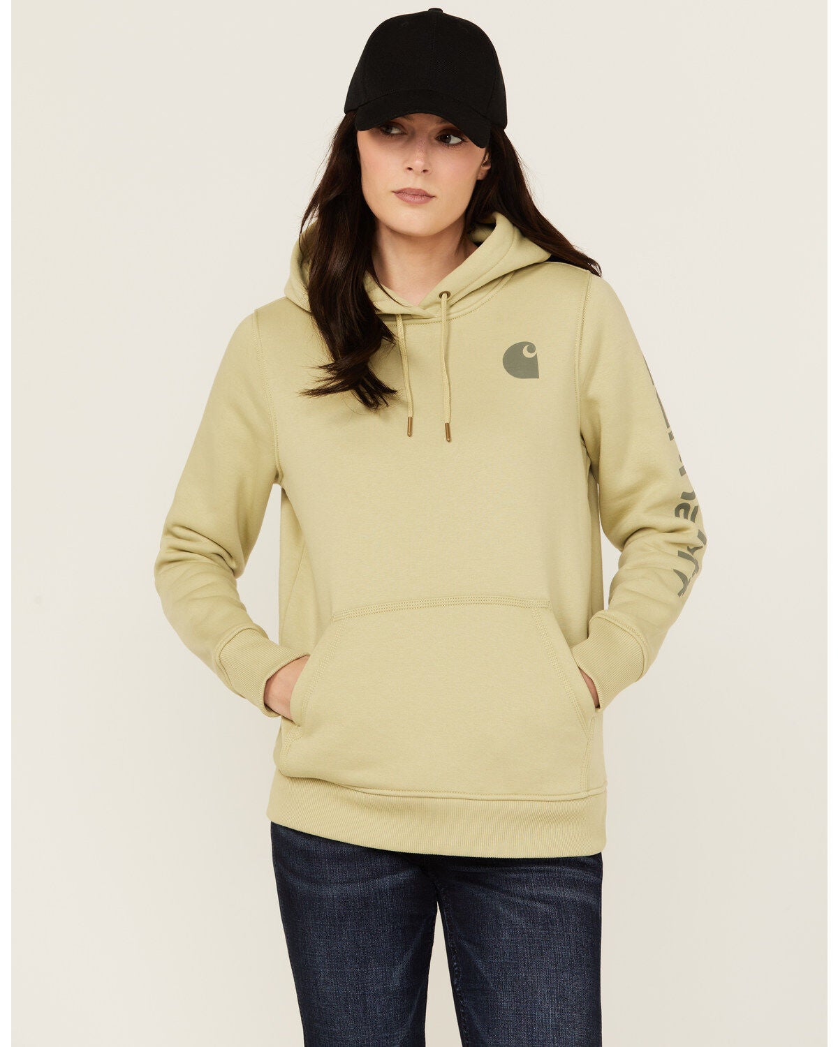 Carhartt Women's Relaxed Fit Midweight Logo Graphic Hoodie, Sand, hi-res