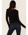 Very J Women's Long Sleeve Tie-Front Top, Black, hi-res