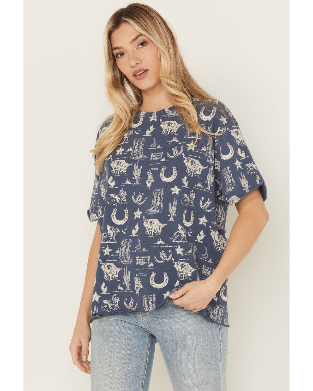 Free People Women's Painted Conversational Tee, Blue, hi-res