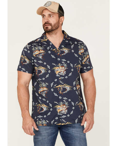 Pendleton Men's Hula Girl Tropical Print Short Sleeve Button-Down Western Shirt , Blue, hi-res