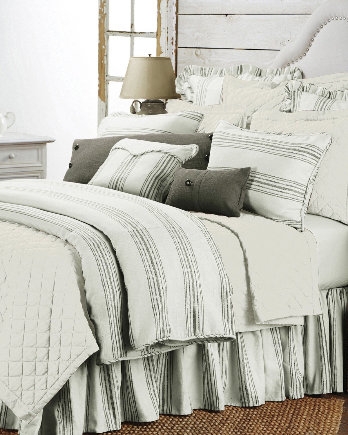 HiEnd Accents Prescott Striped Print King Size Bedding Set - 3 Piece, Taupe, hi-res