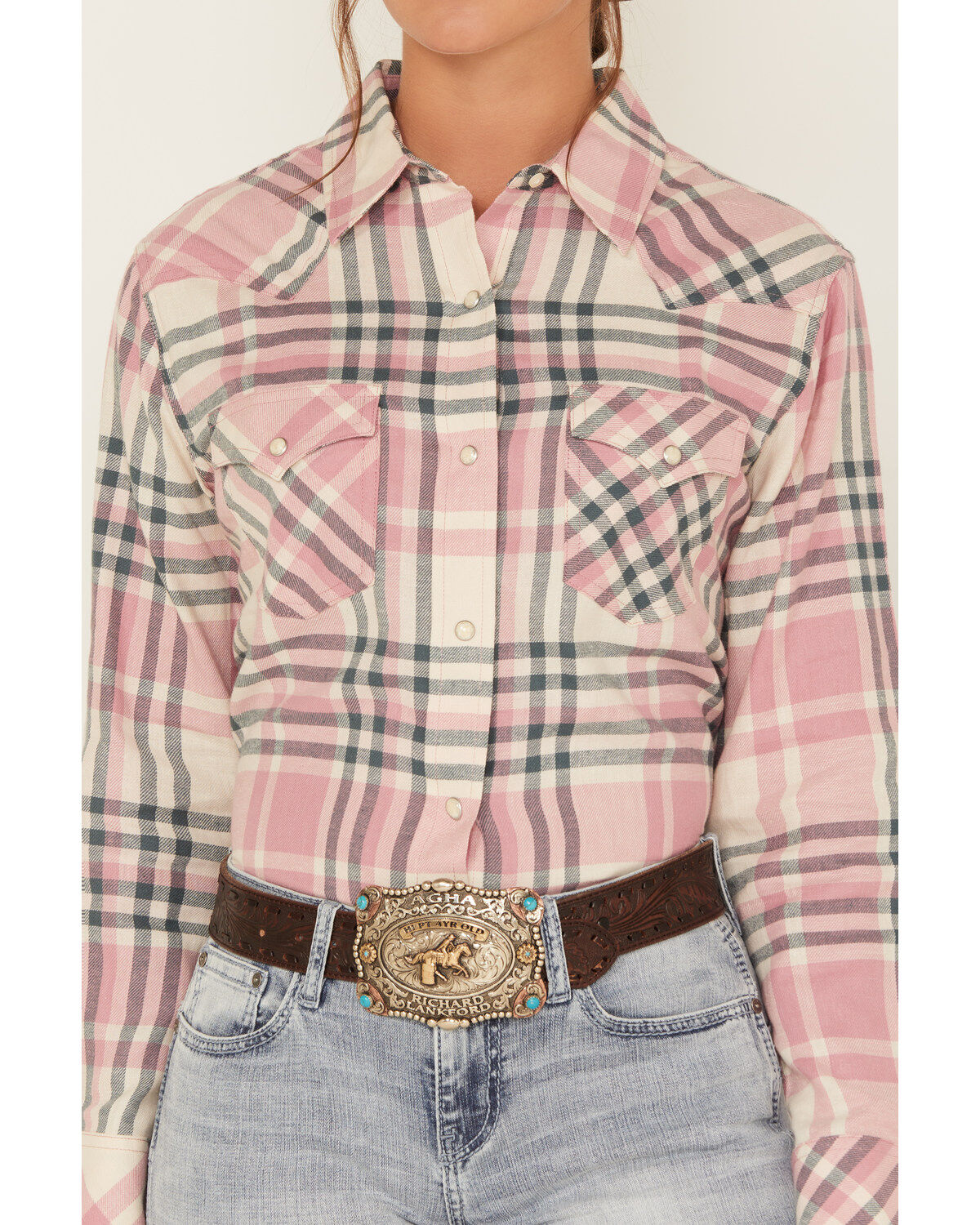 Image #3 - Wrangler Women's Boot Barn Exclusive Plaid Print Long Sleeve Western Flannel Snap Shirt, , hi-res