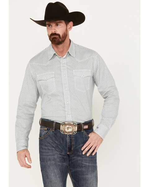 Wrangler 20X Men's Competition Advanced Comfort Geo Print Long Sleeve Snap Western Shirt, Blue, hi-res