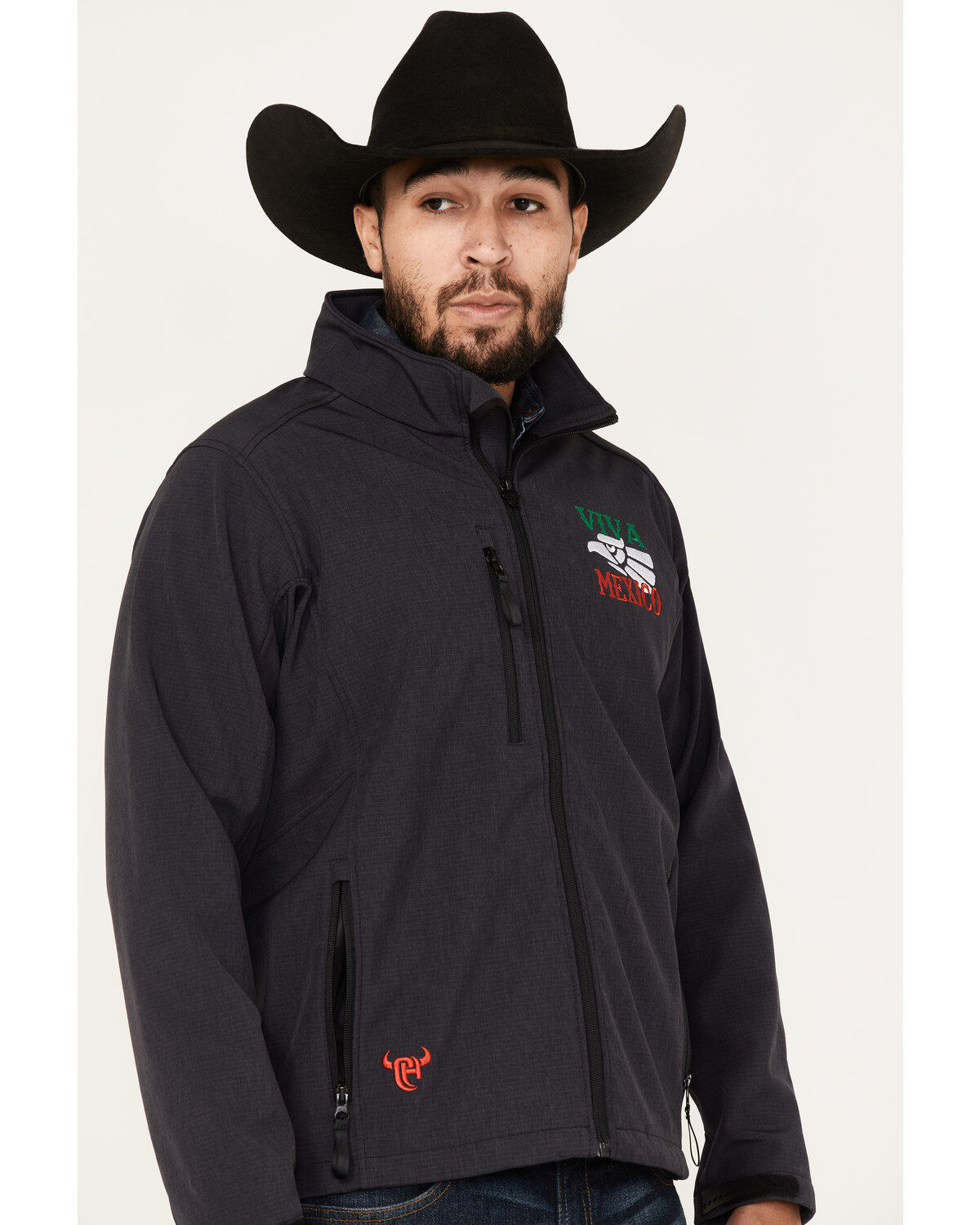 Image #3 - Cowboy Hardware Men's Viva Mexico Embroidered Zip-Front Softshell Jacket, Grey, hi-res