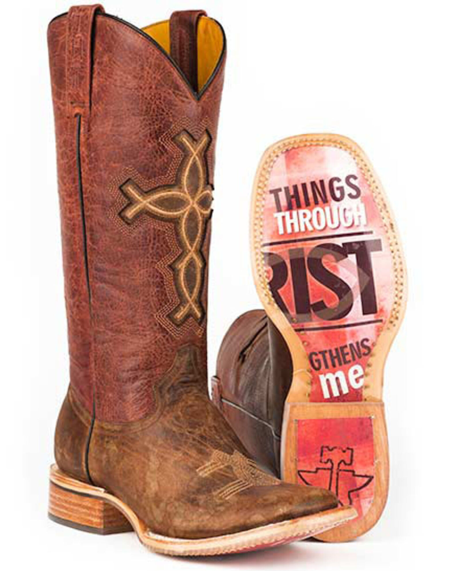 Image #1 - Tin Haul I Believe Cowgirl Boots - Square Toe, Brown, hi-res