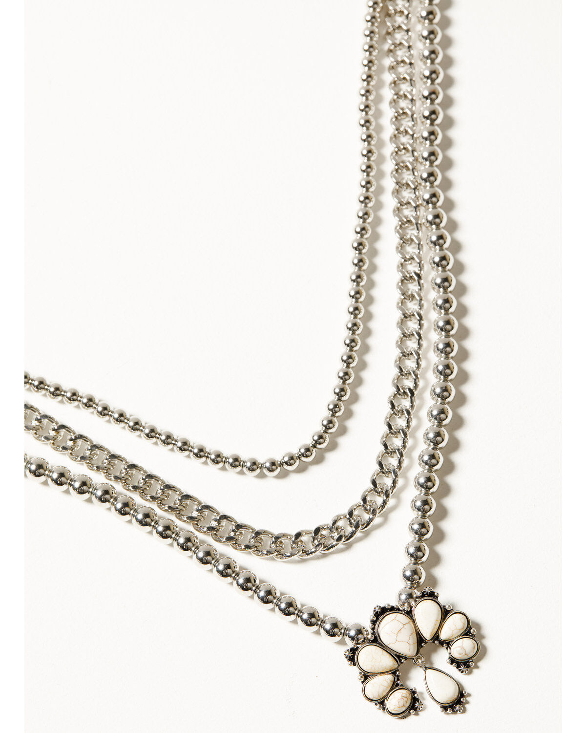 Image #1 - Shyanne Women's Round Ball & Chain Blossom Pendant Layered Necklace, Ivory, hi-res