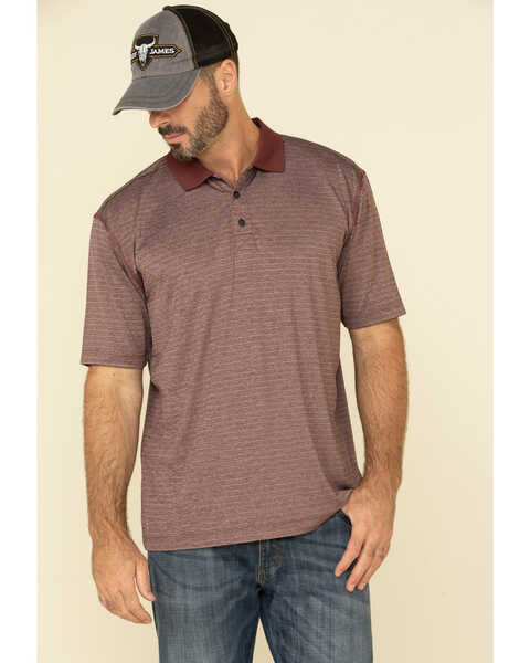 Image #1 - Cody James Core Men's Burgundy Tonal Striped Short Sleeve Polo Shirt , , hi-res