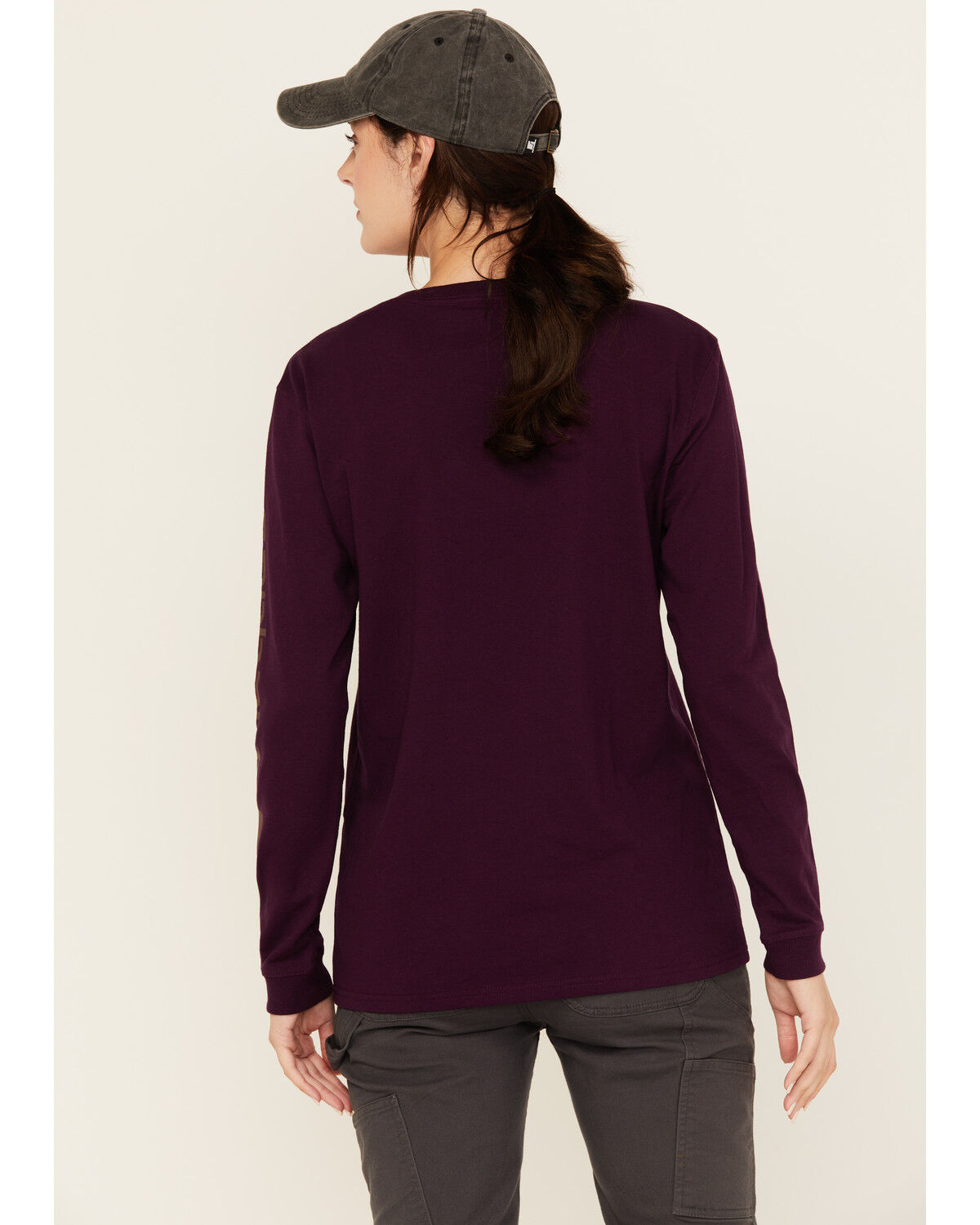 Image #4 - Carhartt Women's Logo Loose Fit Heavyweight Long Sleeve Graphic Work Tee, Purple, hi-res