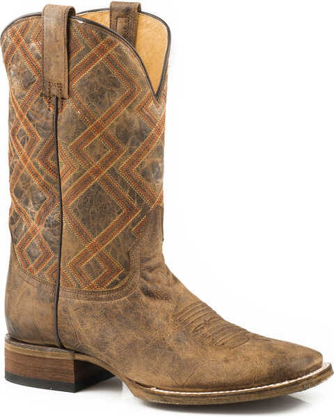 Image #1 - Roper Men's Nash Vintage Brown Geo Embroidered Cowboy Boots - Square Toe, , hi-res