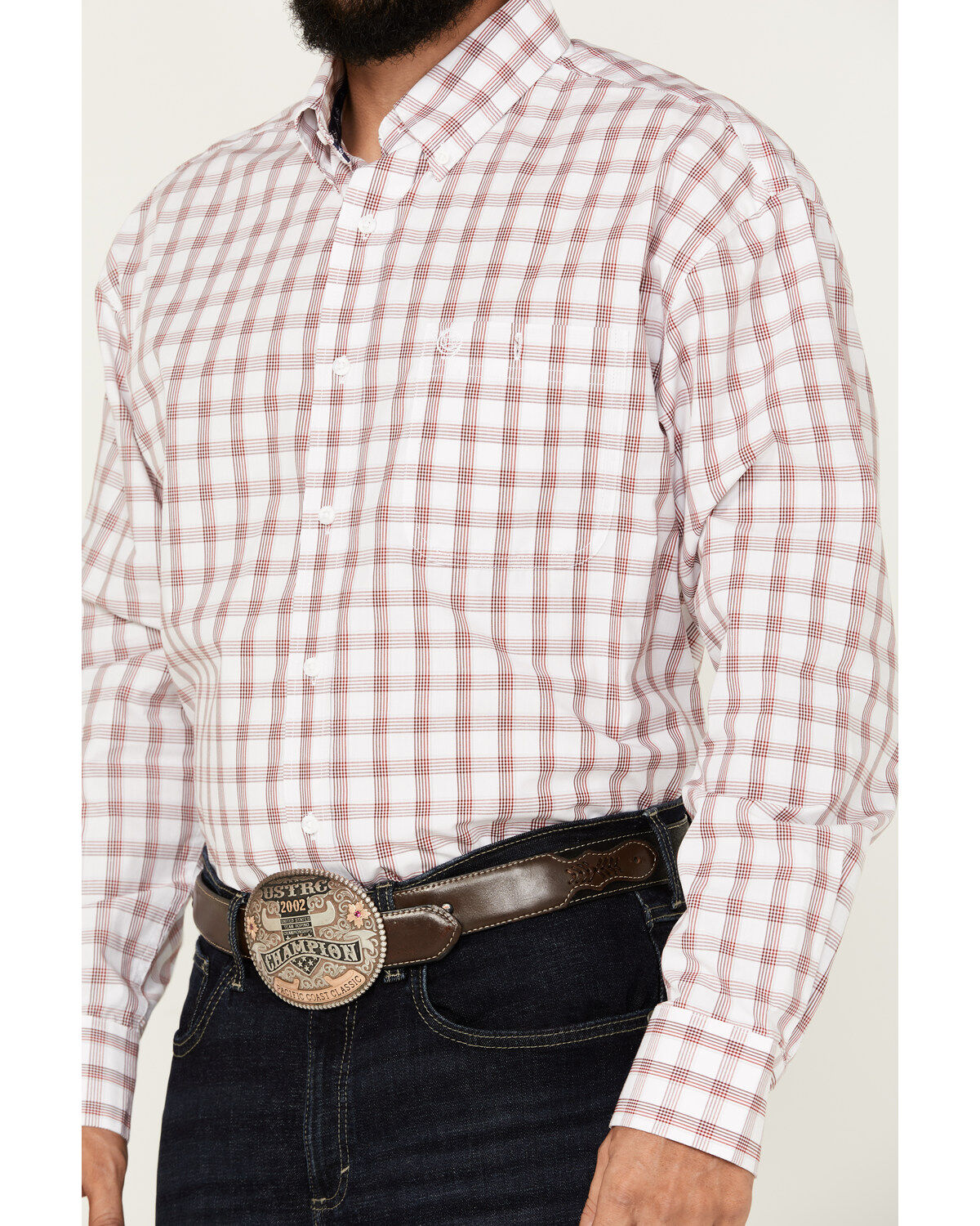 Image #3 - George Strait by Wrangler Men's Checkered Print Long Sleeve Button-Down Shirt, White, hi-res